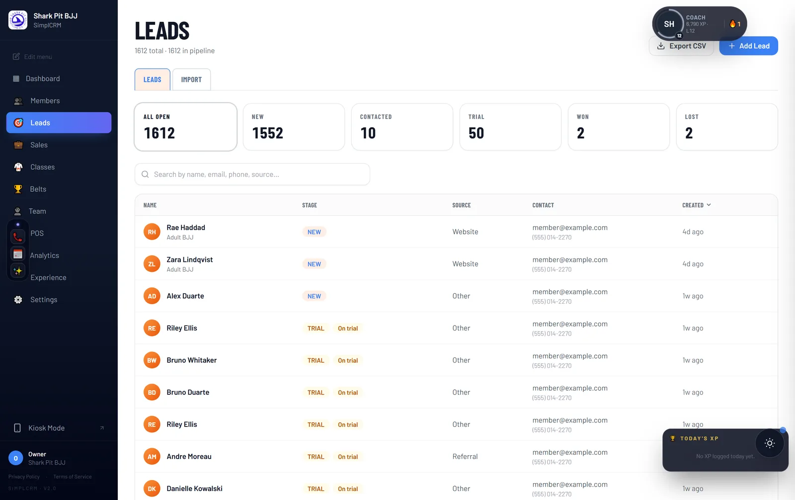 BoxOps leads pipeline showing lead stages and follow-up tasks
