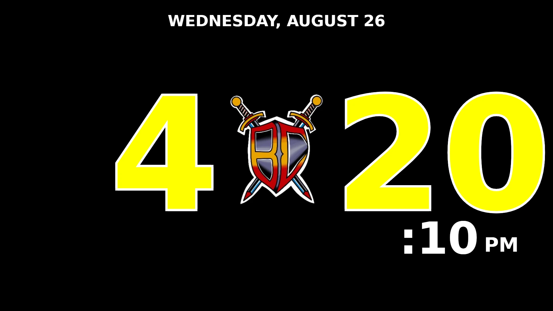 BoxOps gym timer branded for BC Jiu Jitsu — black background, yellow digits and the club crest